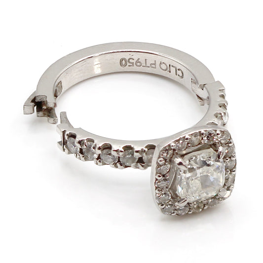 Vintage Platinum and Diamond Halo Ring SIZE 4.5 with Open Shank