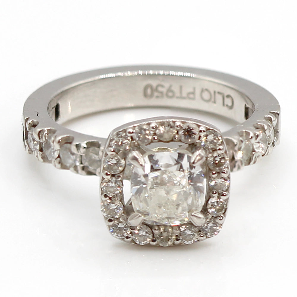 Vintage Platinum and Diamond Halo Ring SIZE 4.5 with Open Shank