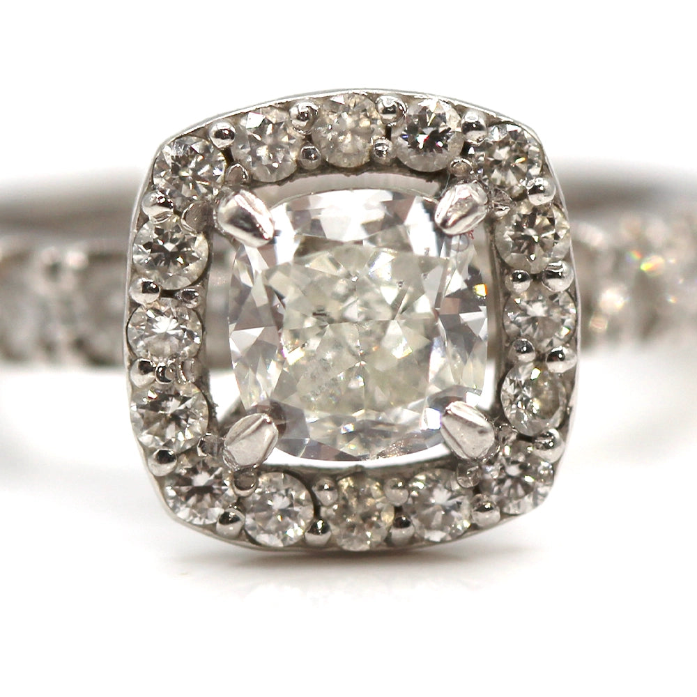 Vintage Platinum and Diamond Halo Ring SIZE 4.5 with Open Shank