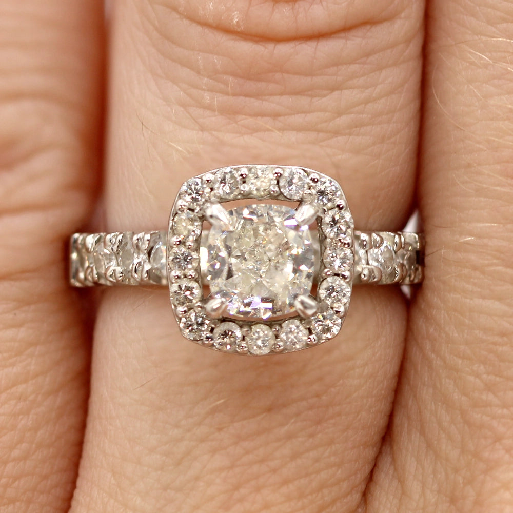 Vintage Platinum and Diamond Halo Ring SIZE 4.5 with Open Shank