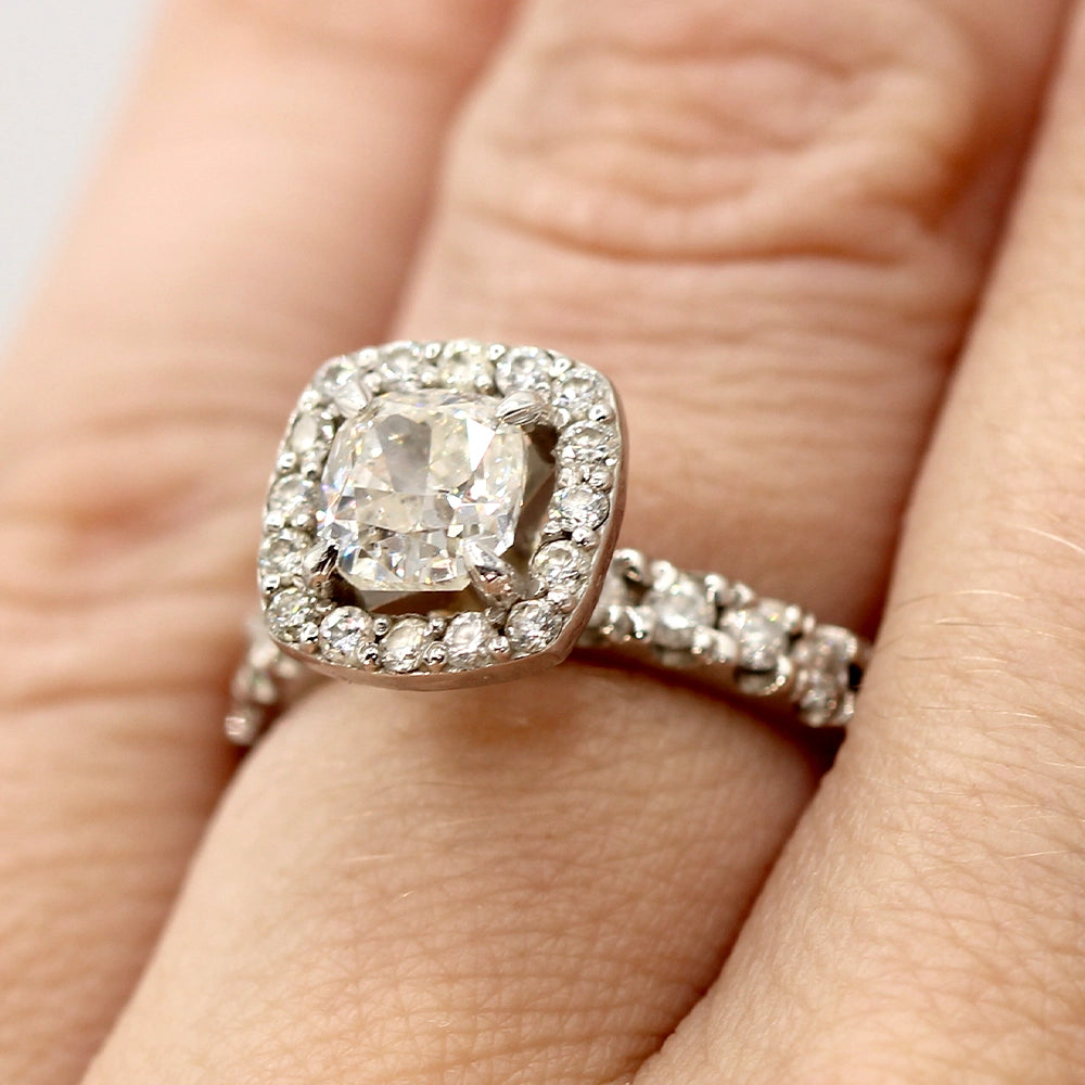 Vintage Platinum and Diamond Halo Ring SIZE 4.5 with Open Shank