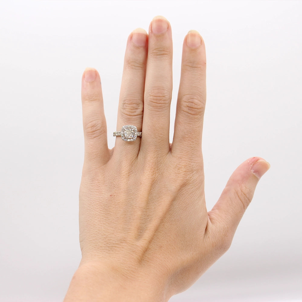 Vintage Platinum and Diamond Halo Ring SIZE 4.5 with Open Shank