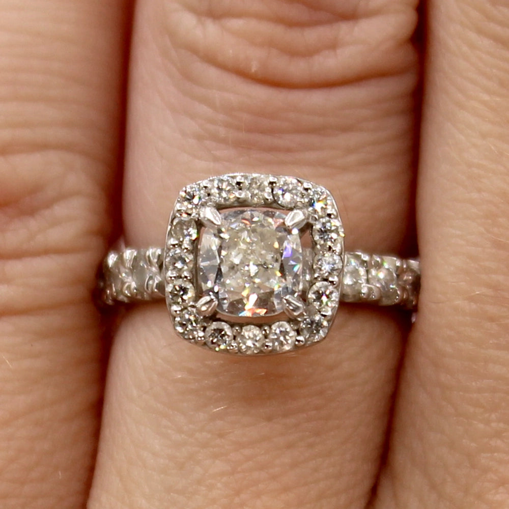 Vintage Platinum and Diamond Halo Ring SIZE 4.5 with Open Shank