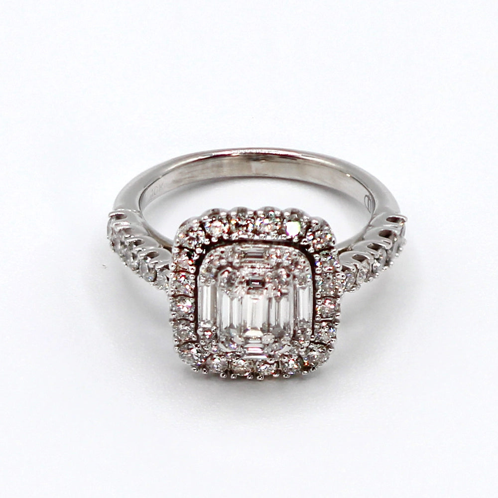 10K White Gold and Emerald Cut Diamond Halo Ring SIZE 5
