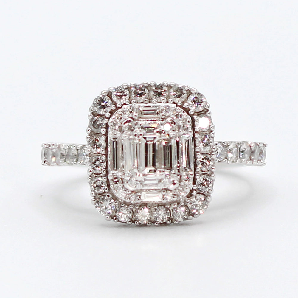 10K White Gold and Emerald Cut Diamond Halo Ring SIZE 5