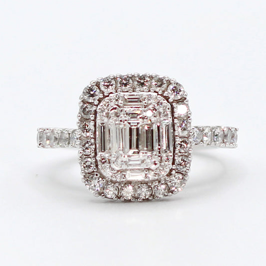 10K White Gold and Emerald Cut Diamond Halo Ring SIZE 5