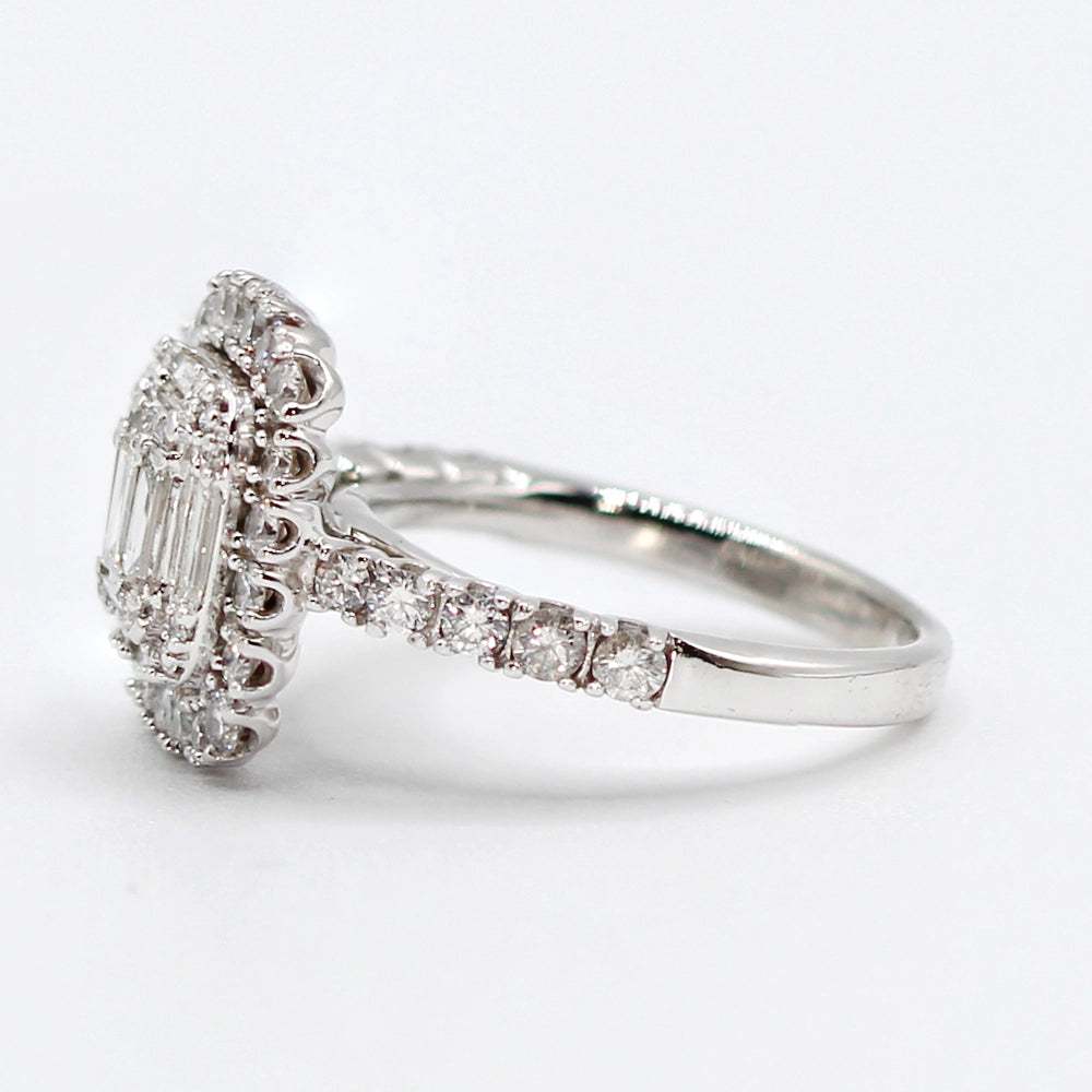 10K White Gold and Emerald Cut Diamond Halo Ring SIZE 5