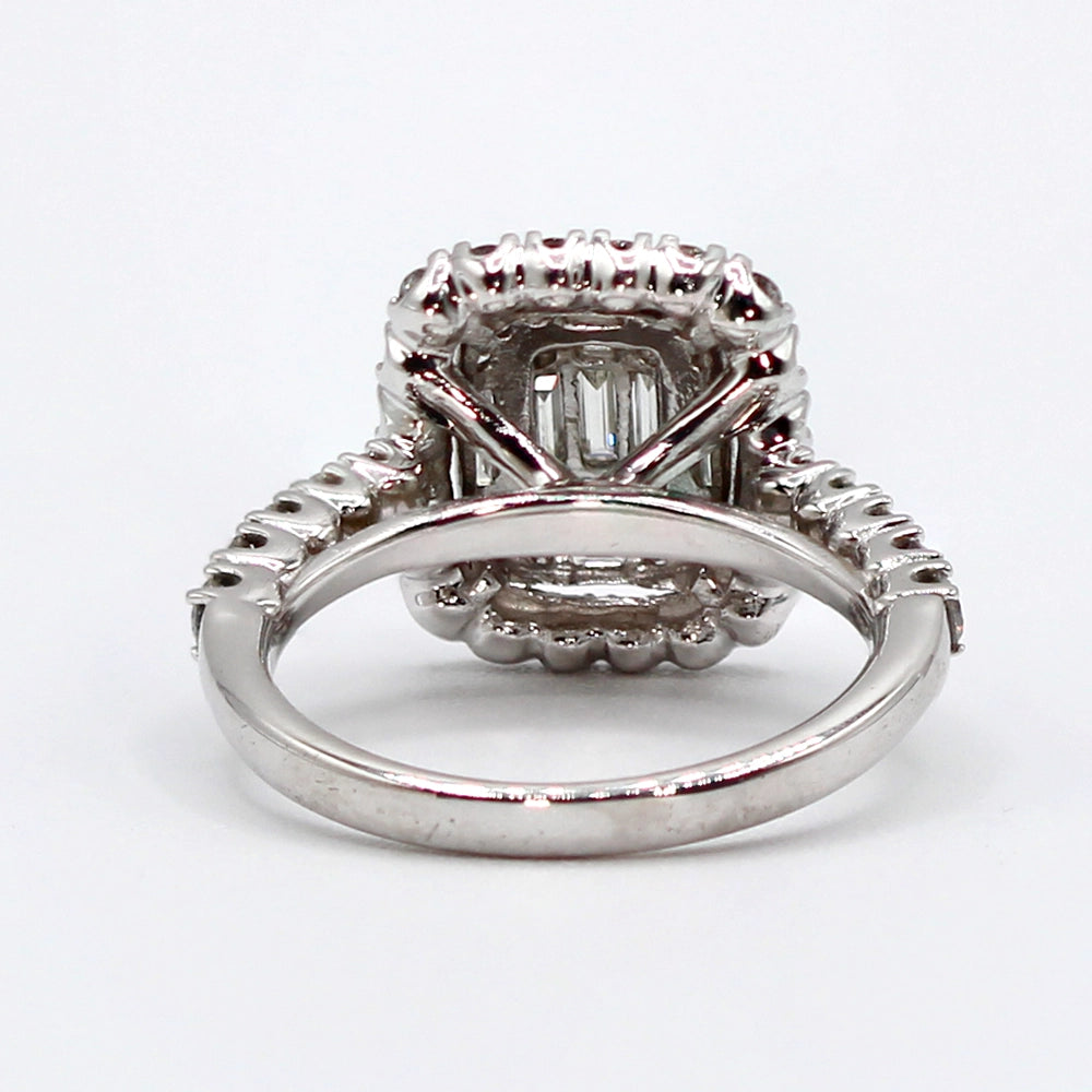 10K White Gold and Emerald Cut Diamond Halo Ring SIZE 5