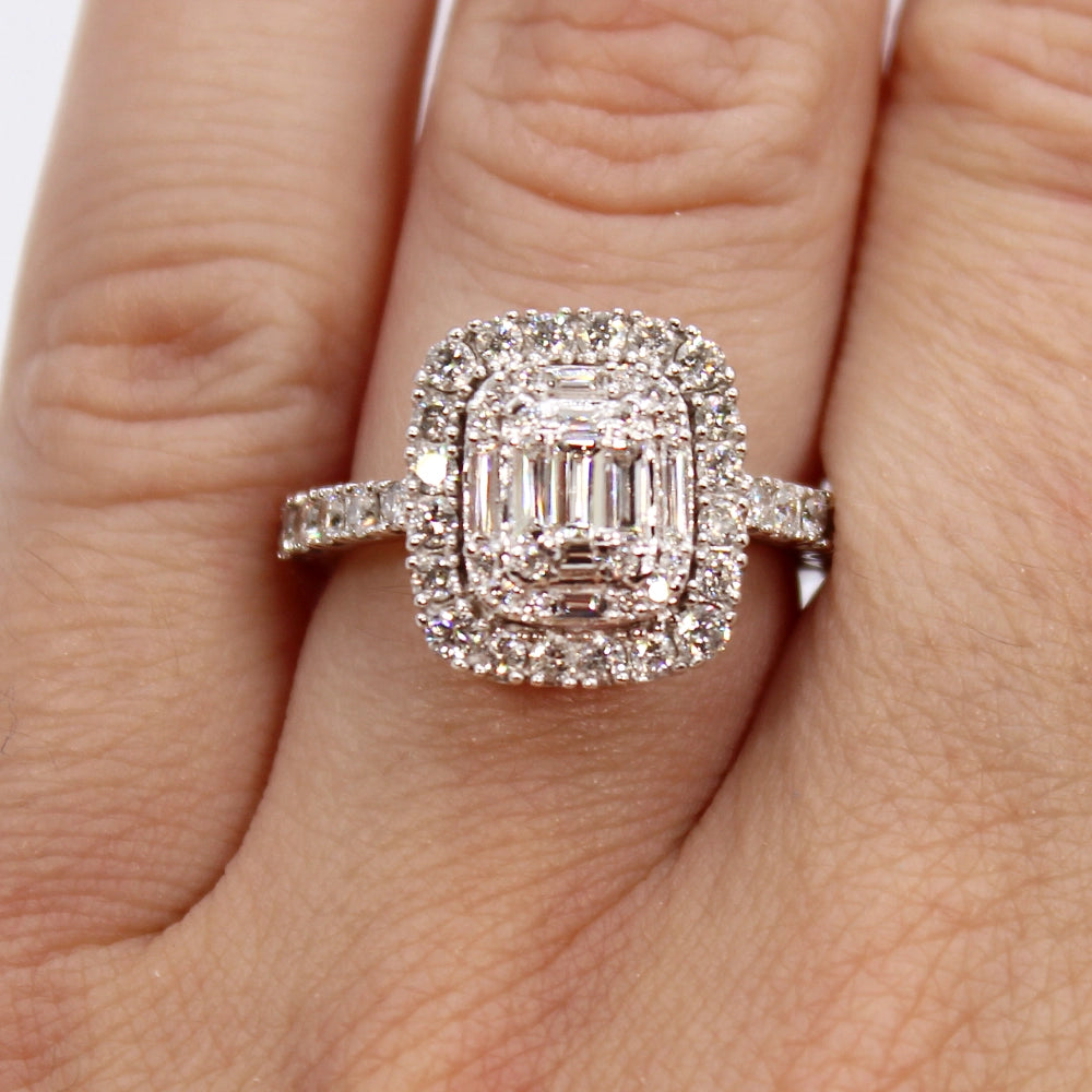 10K White Gold and Emerald Cut Diamond Halo Ring SIZE 5