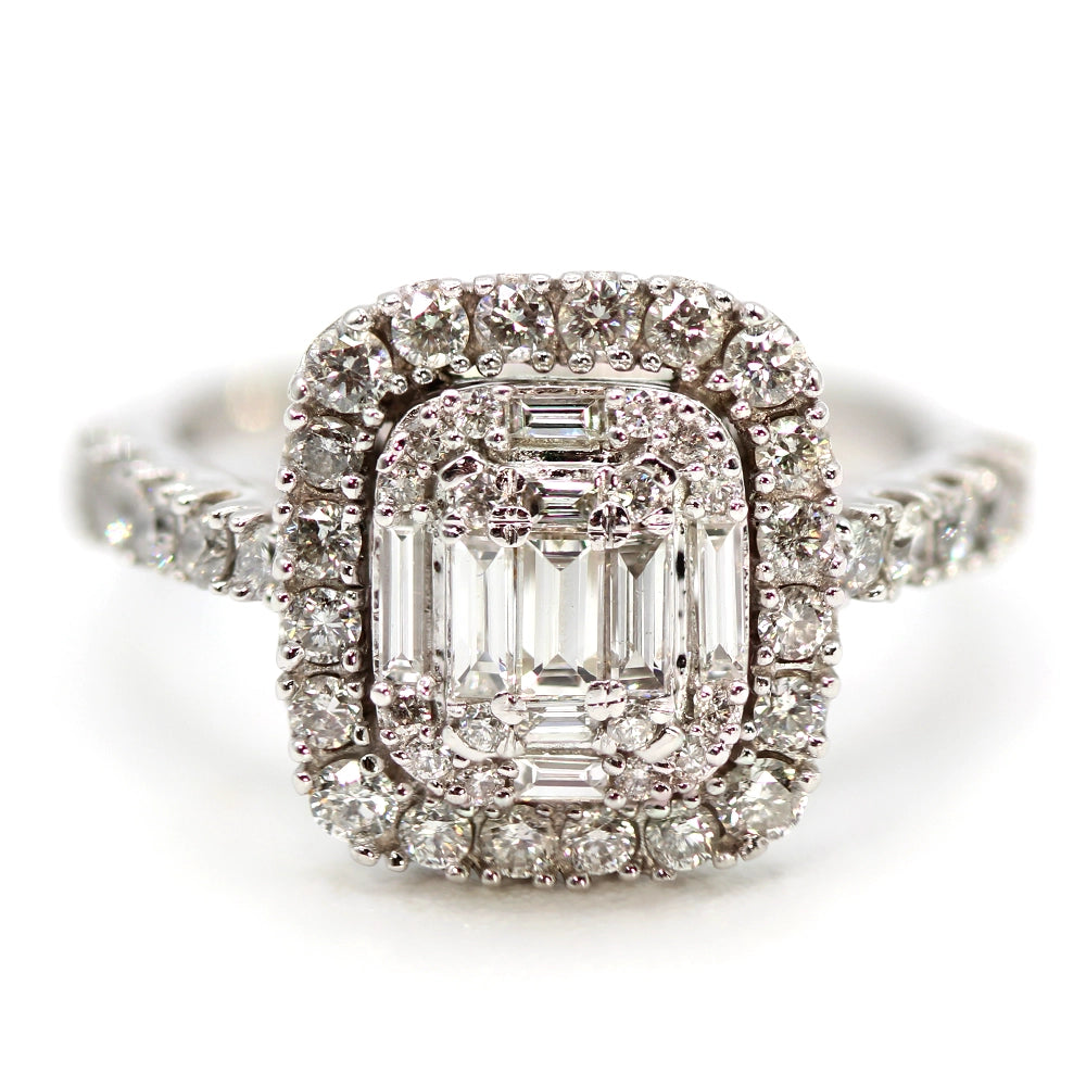 10K White Gold and Emerald Cut Diamond Halo Ring SIZE 5