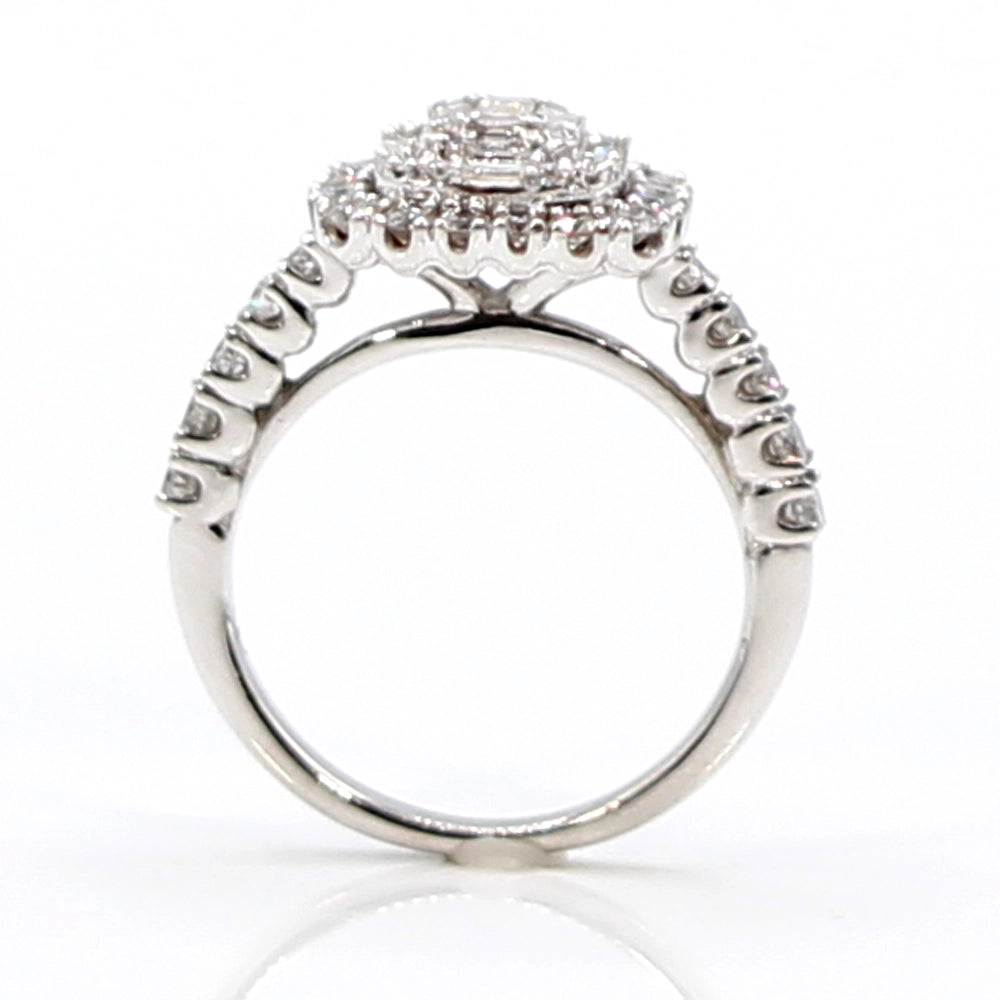 10K White Gold and Emerald Cut Diamond Halo Ring SIZE 5