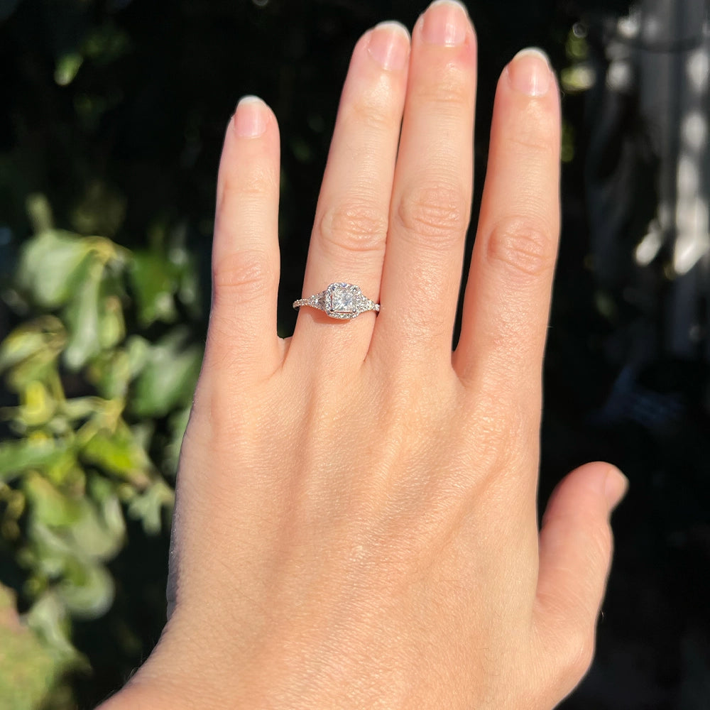 14K White Gold and Princess Cut Diamond Engagement and Wedding Ring Set SIZE 5