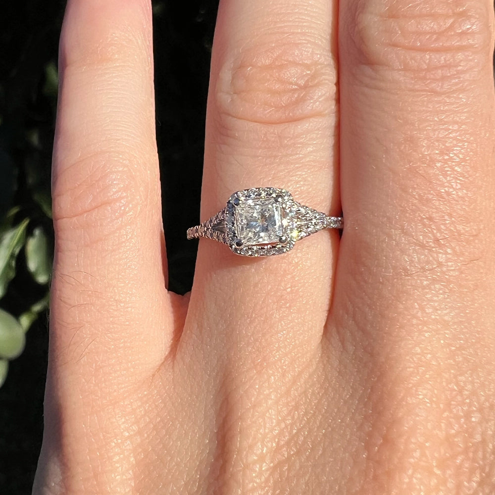 14K White Gold and Princess Cut Diamond Engagement and Wedding Ring Set SIZE 5