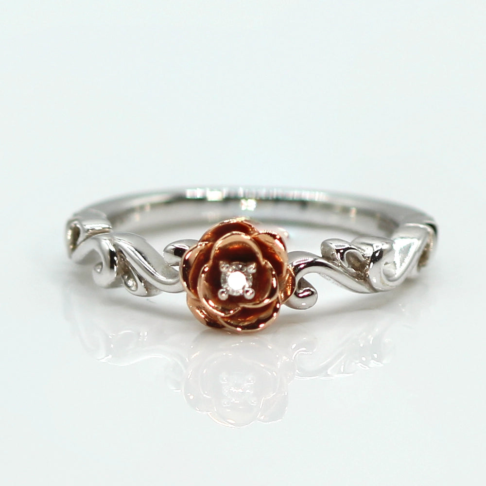 Enchanted Disney Belle Rose Ring with Diamond Center SIZE 6.75