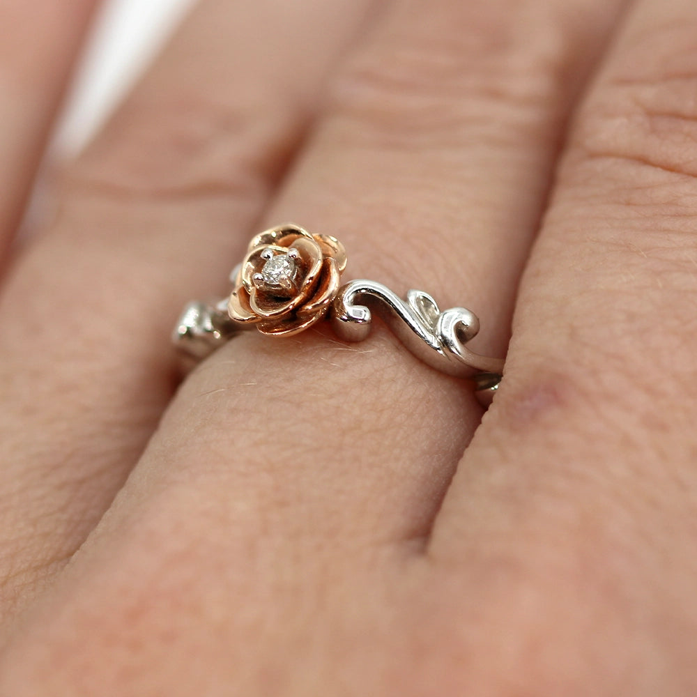 Enchanted Disney Belle Rose Ring with Diamond Center SIZE 6.75