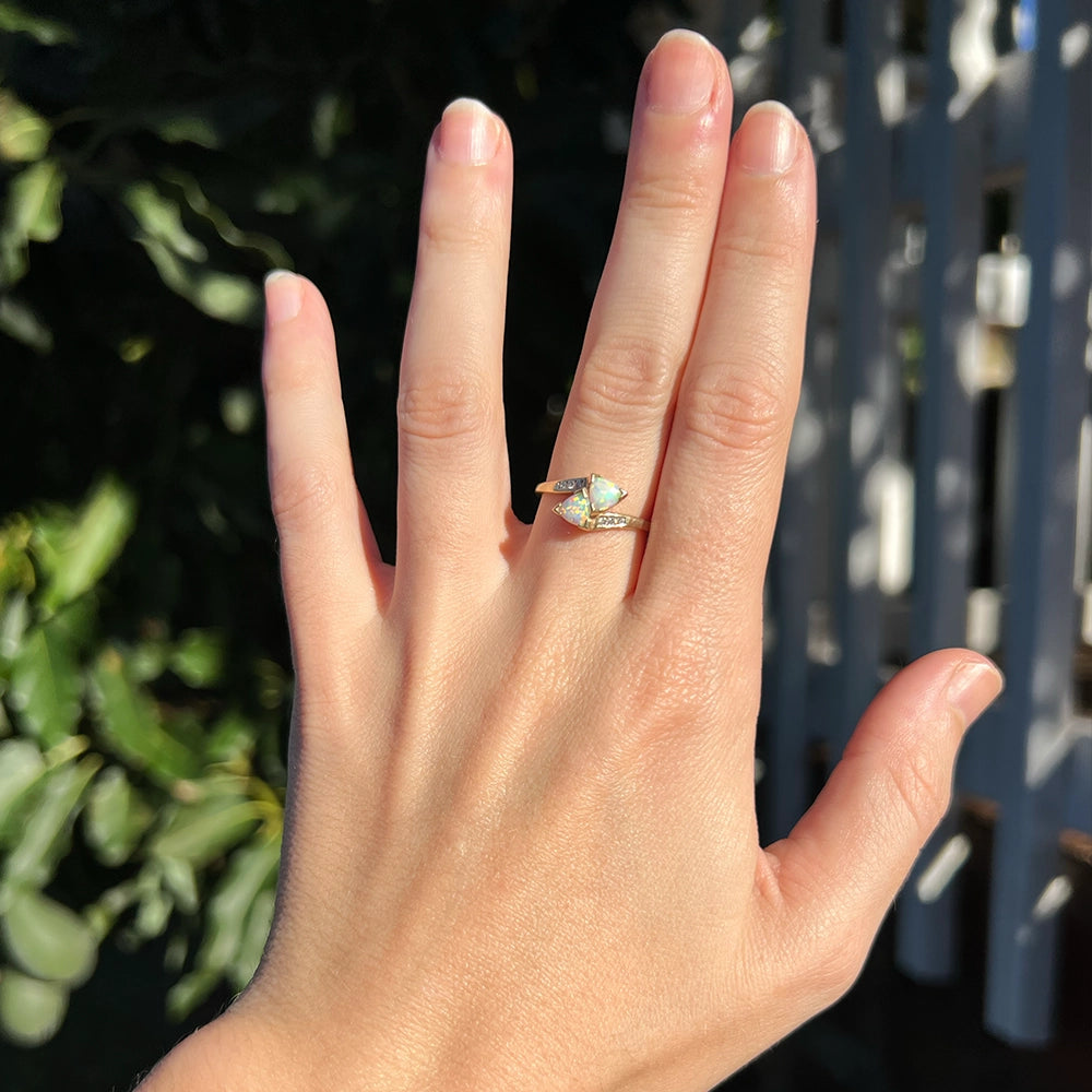 10K Yellow Gold Double Opal and Diamond Ring SIZE 7