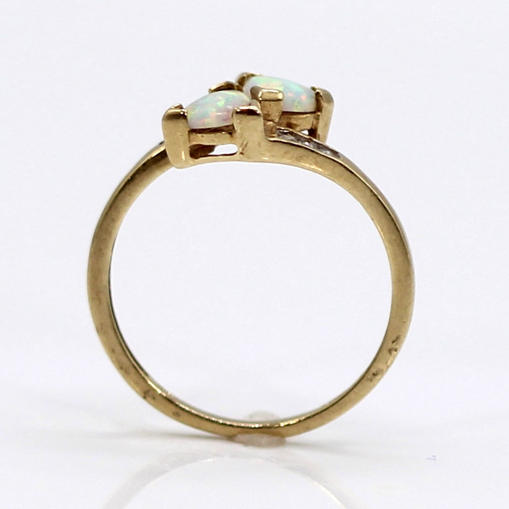 10K Yellow Gold Double Opal and Diamond Ring SIZE 7
