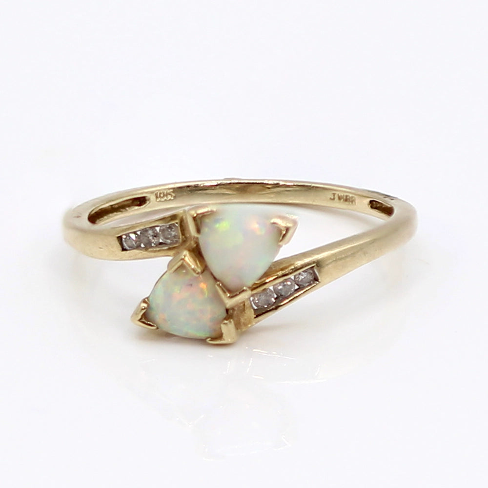 10K Yellow Gold Double Opal and Diamond Ring SIZE 7