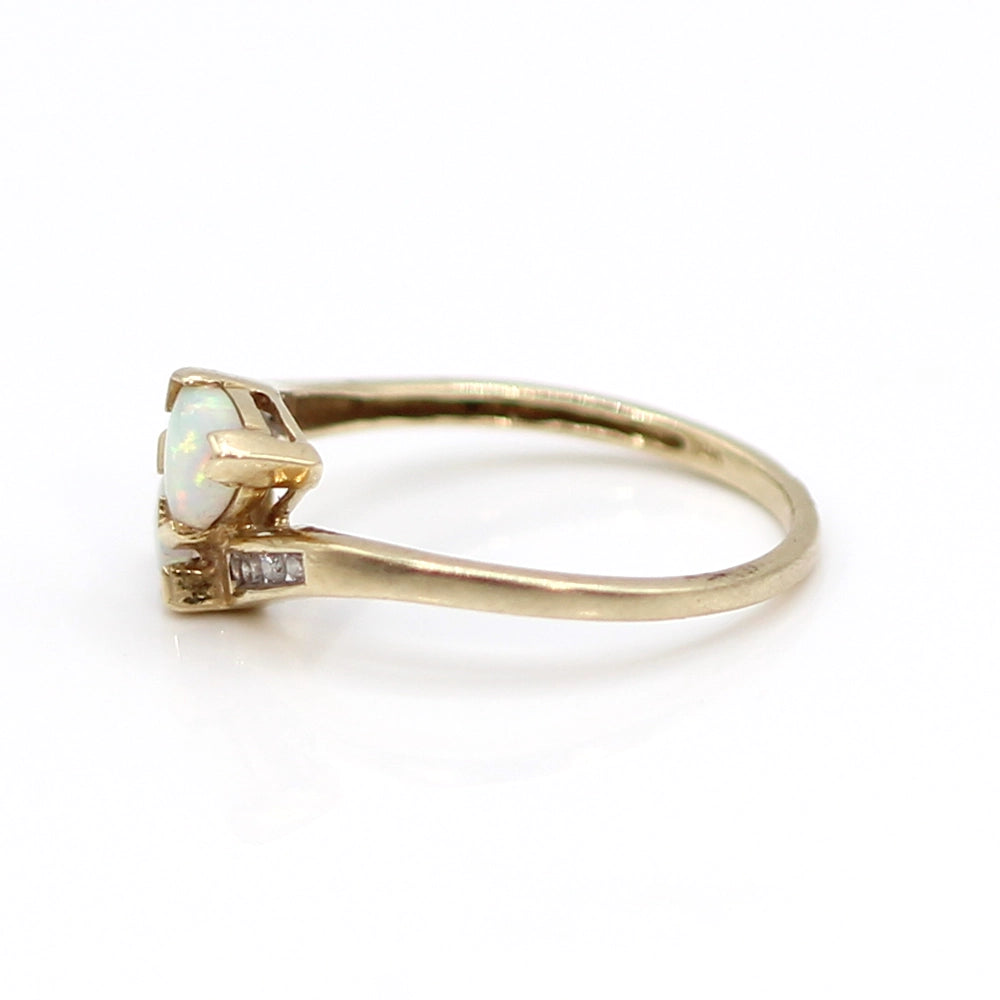 10K Yellow Gold Double Opal and Diamond Ring SIZE 7