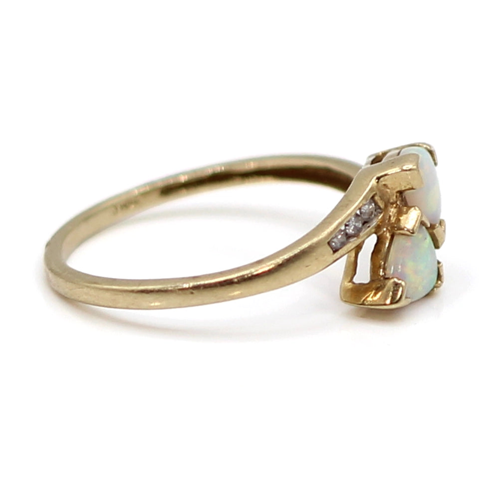 10K Yellow Gold Double Opal and Diamond Ring SIZE 7