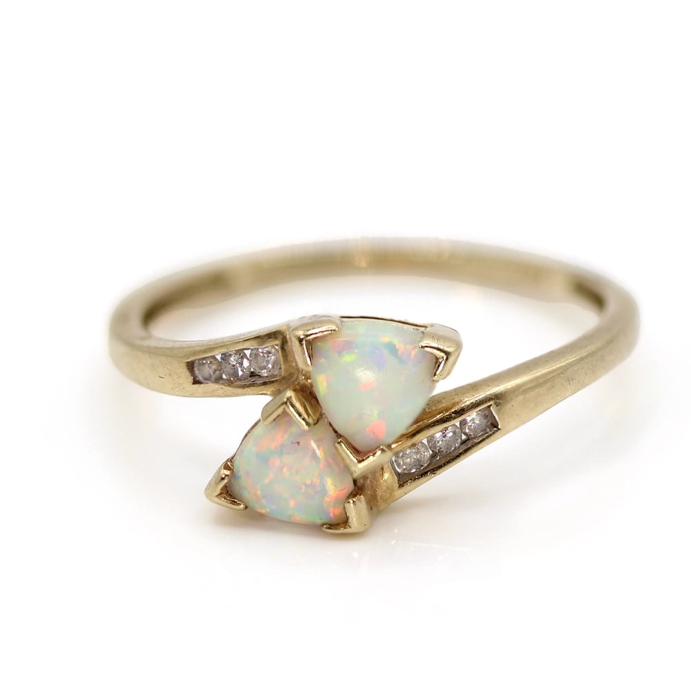 10K Yellow Gold Double Opal and Diamond Ring SIZE 7