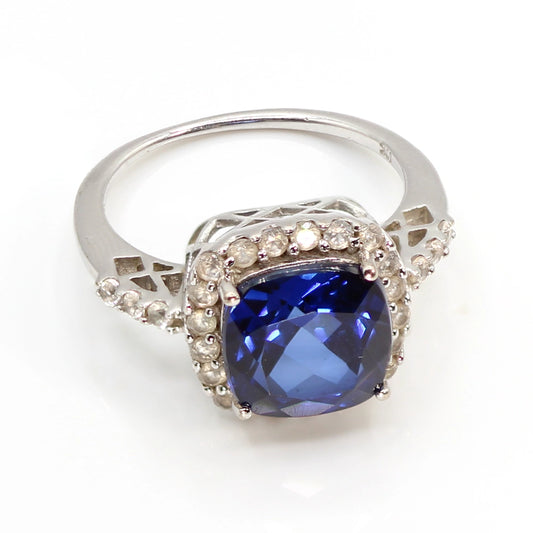 10K White Gold with Blue and White CZ Ring SIZE 6.5