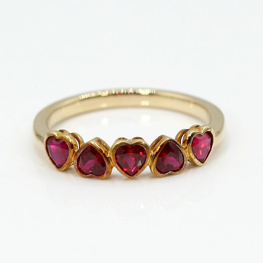 10K Yellow Gold and Red Heart Bezel Set Ring SIZE 10.5