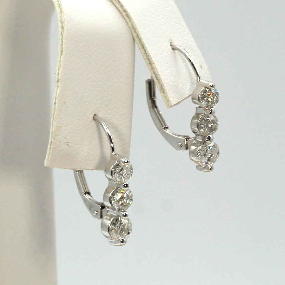 10K White Gold Diamond Leverback Earrings