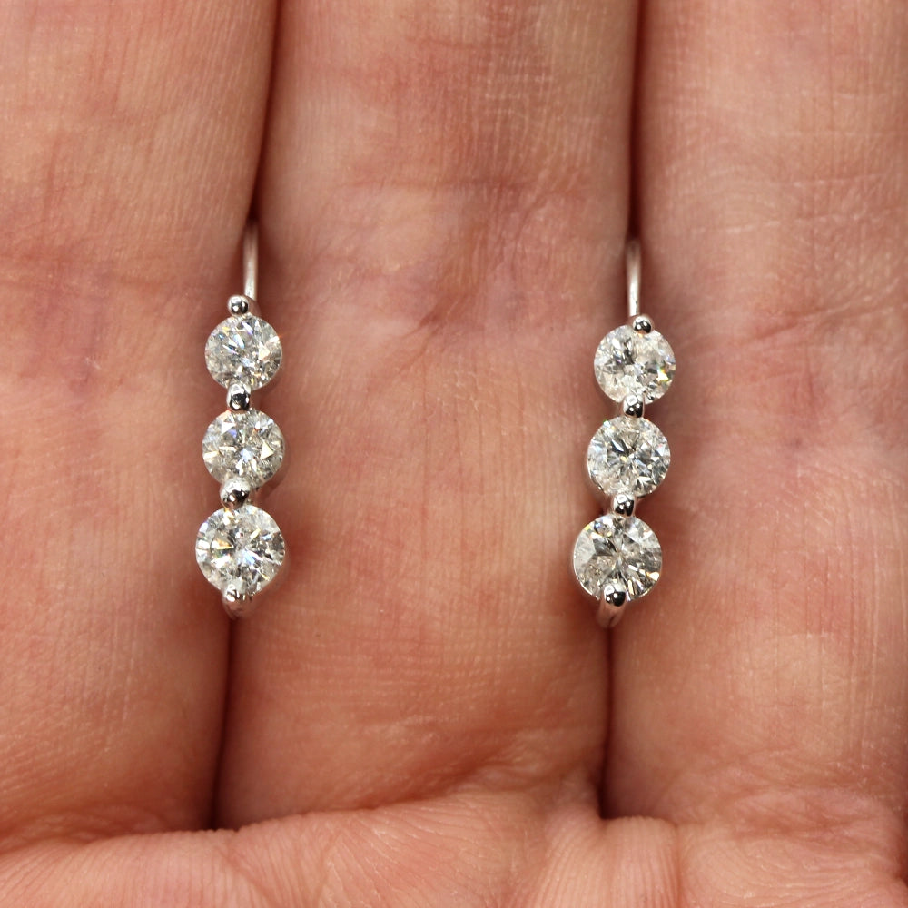 10K White Gold Diamond Leverback Earrings