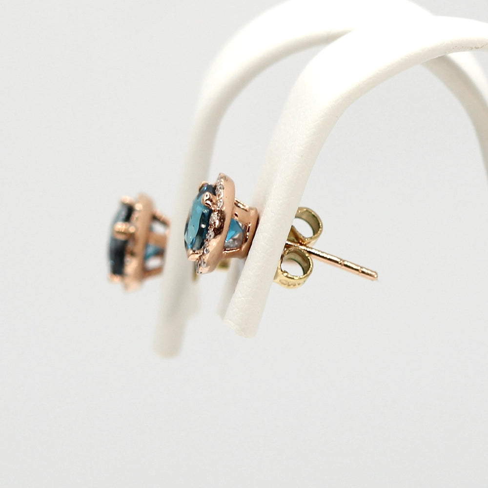 London Blue Topaz and Diamond Halo Stud Earrings in 10K Yellow Gold