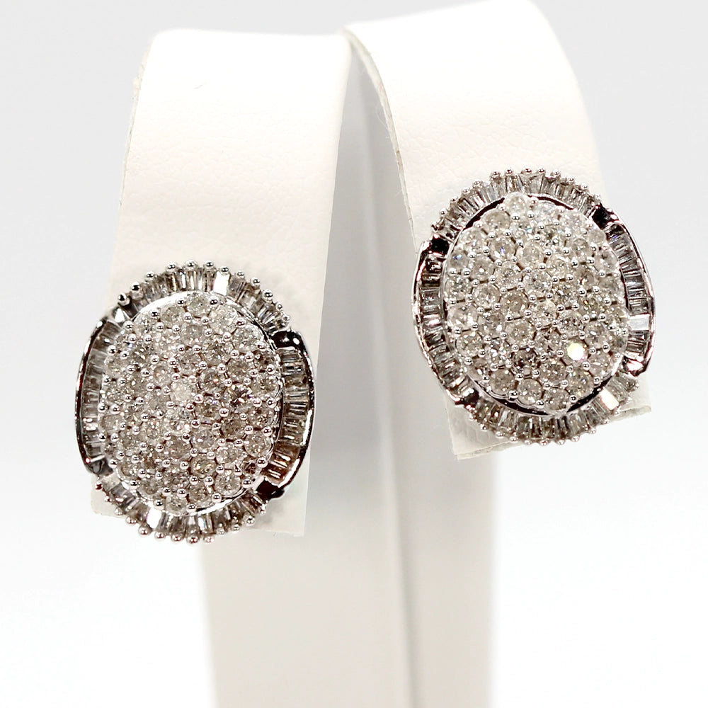 10K White Gold Diamond Dome Earrings with 3 Carats Total Weight