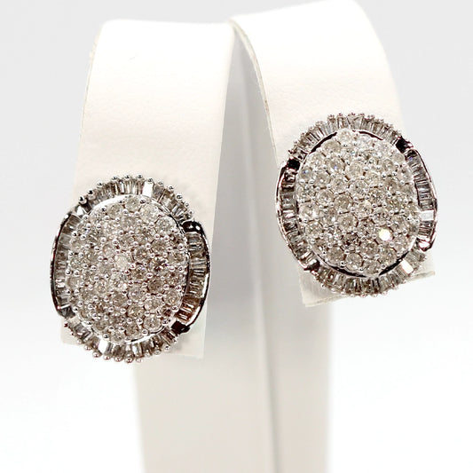 10K White Gold Diamond Dome Earrings with 3 Carats Total Weight