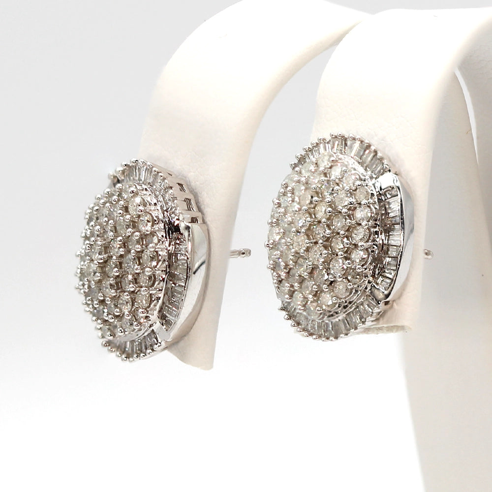 10K White Gold Diamond Dome Earrings with 3 Carats Total Weight
