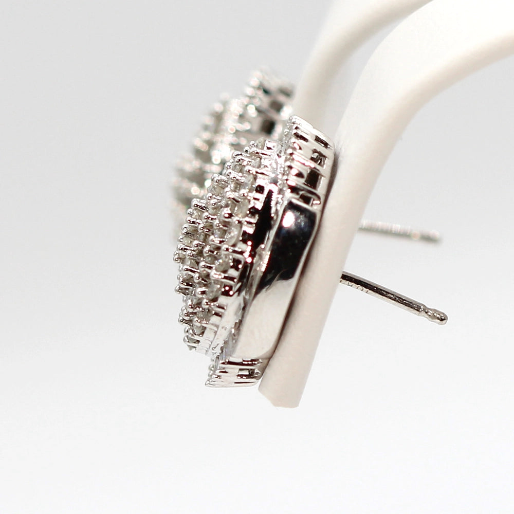 10K White Gold Diamond Dome Earrings with 3 Carats Total Weight