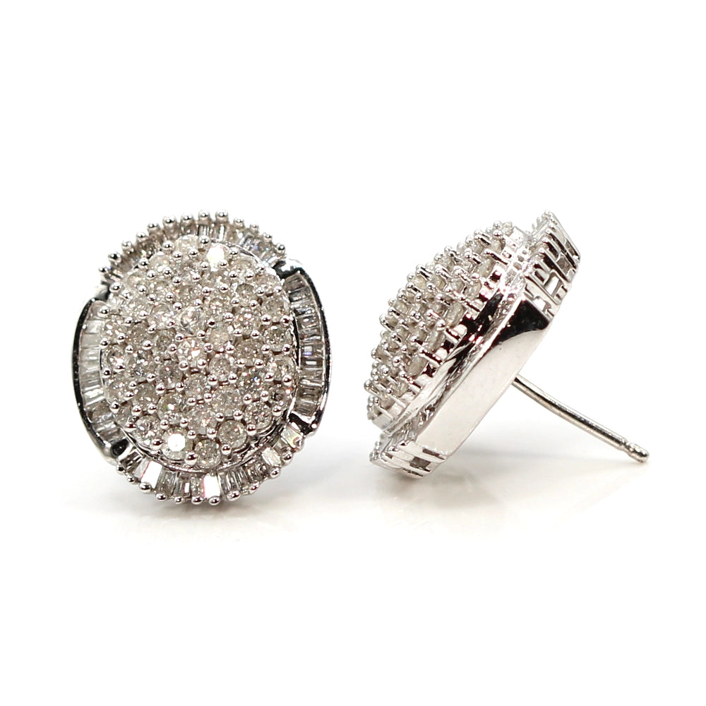 10K White Gold Diamond Dome Earrings with 3 Carats Total Weight