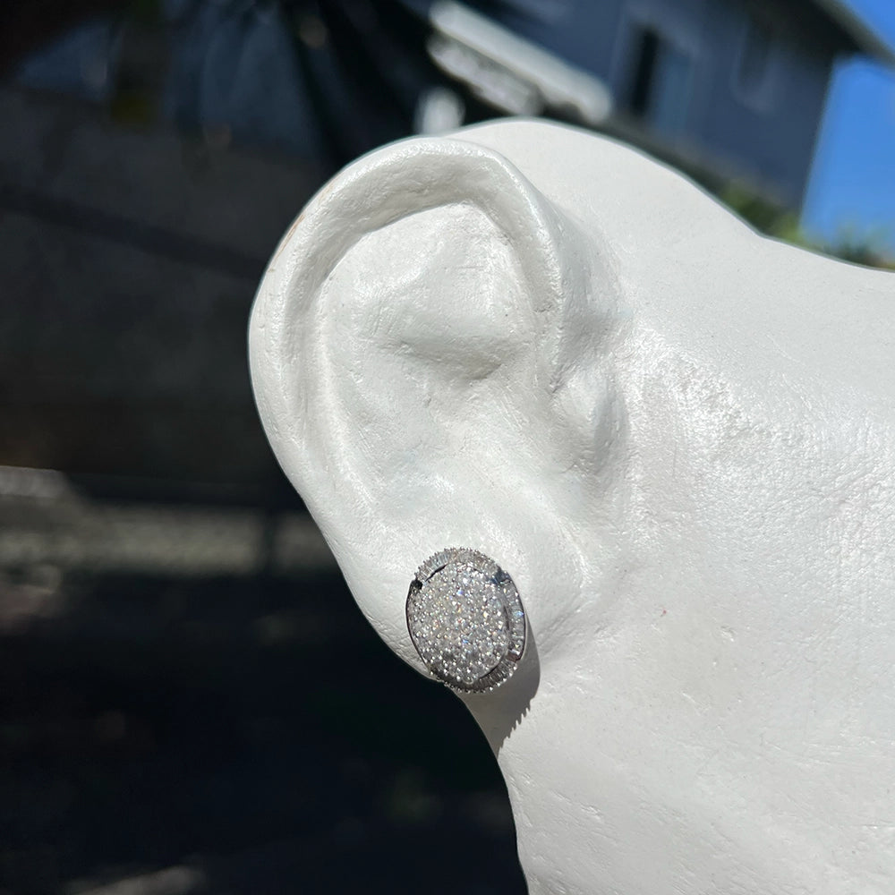 10K White Gold Diamond Dome Earrings with 3 Carats Total Weight