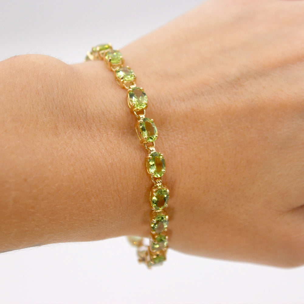 10K Yellow Gold 20ctw Peridot Tennis Bracelet SIZE 7
