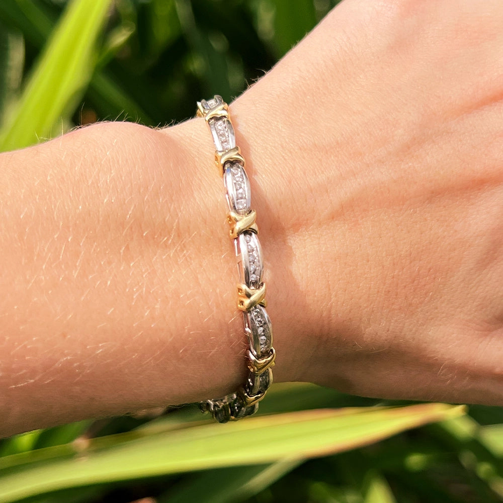 Two-Toned Gold and Diamond Tennis Bracelet SIZE 7