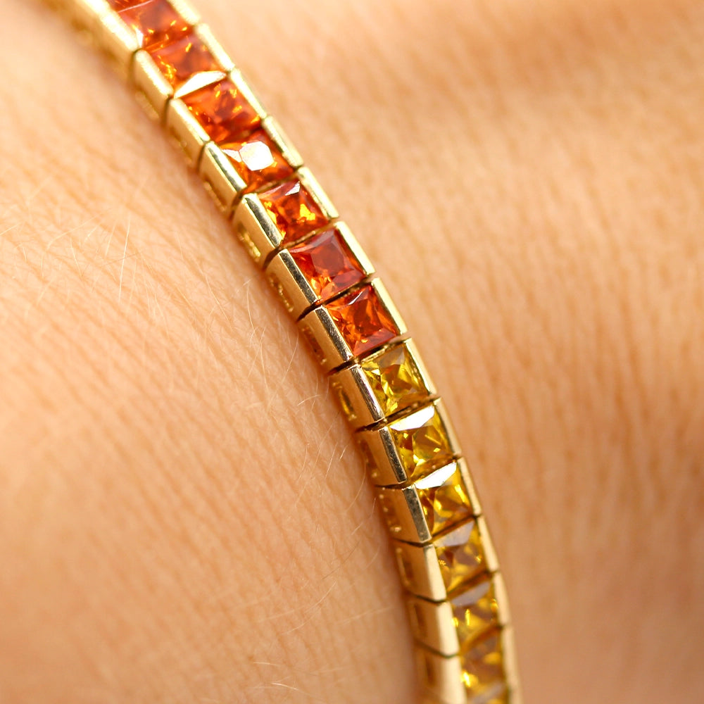 10K Yellow Gold and Rainbow Stones Tennis Bracelet SIZE 7.25