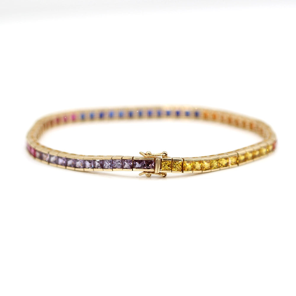 10K Yellow Gold and Rainbow Stones Tennis Bracelet SIZE 7.25