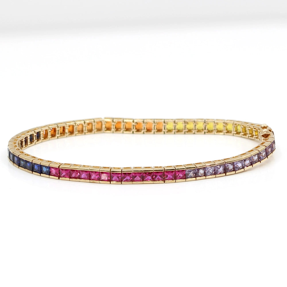 10K Yellow Gold and Rainbow Stones Tennis Bracelet SIZE 7.25
