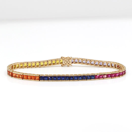 10K Yellow Gold and Rainbow Stones Tennis Bracelet SIZE 7.25