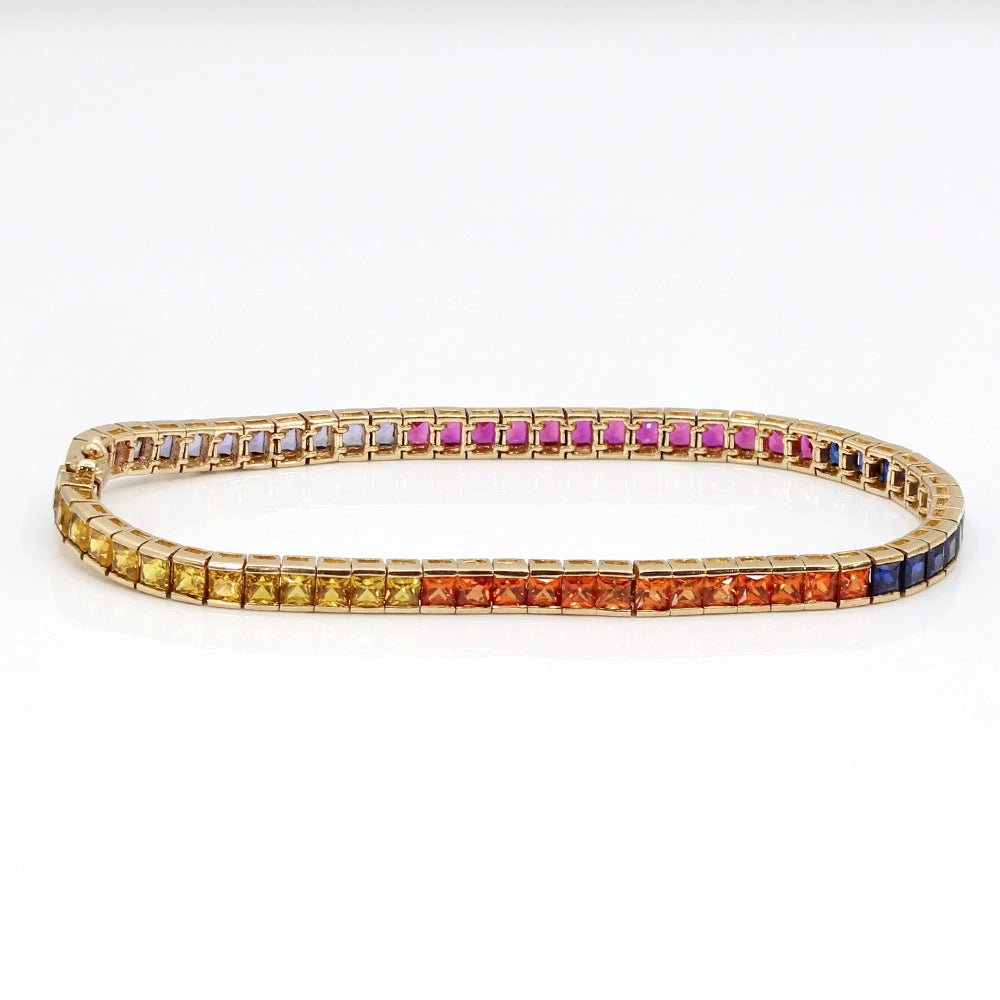 10K Yellow Gold and Rainbow Stones Tennis Bracelet SIZE 7.25