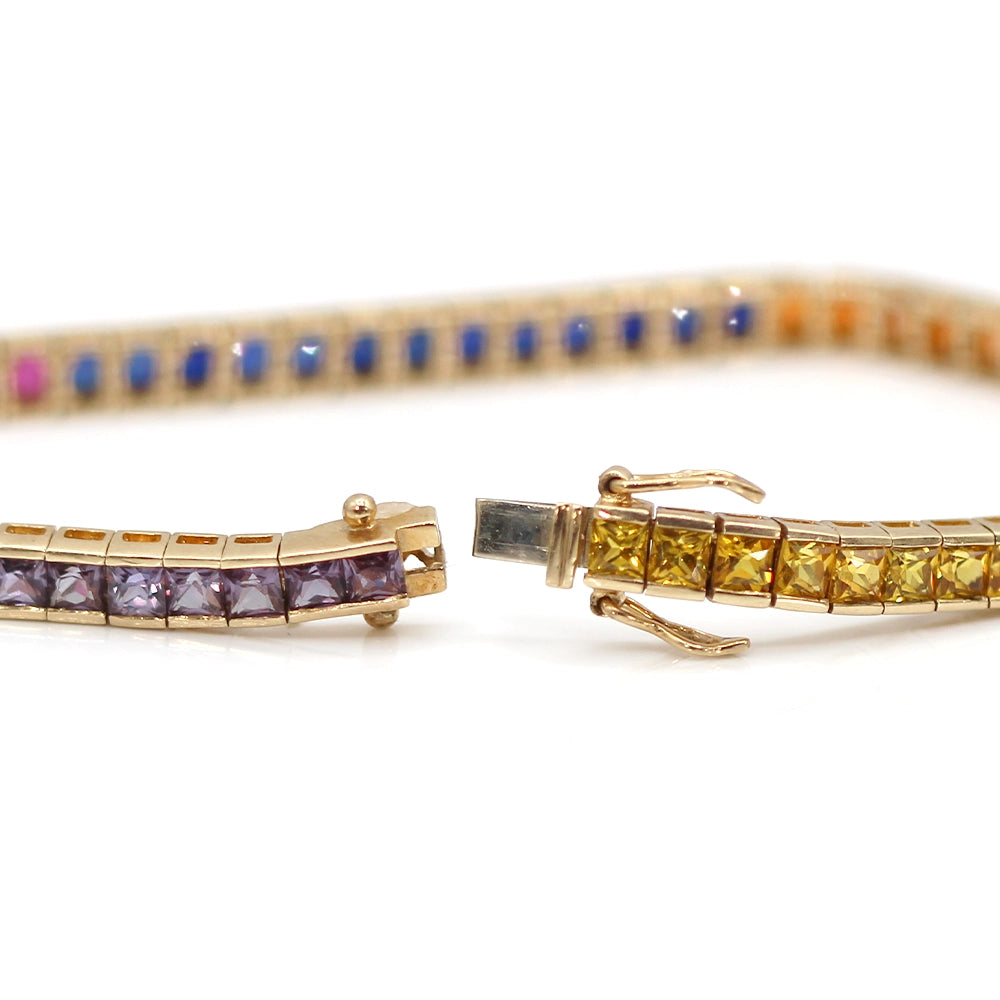 10K Yellow Gold and Rainbow Stones Tennis Bracelet SIZE 7.25