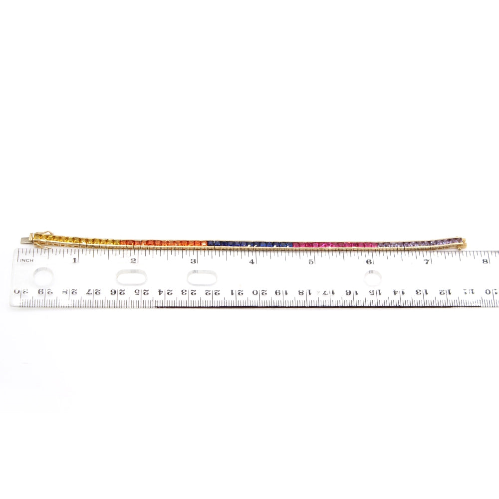 10K Yellow Gold and Rainbow Stones Tennis Bracelet SIZE 7.25