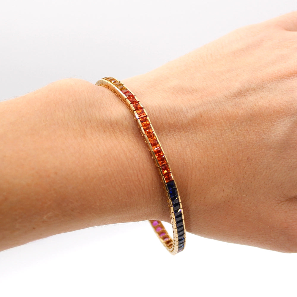 10K Yellow Gold and Rainbow Stones Tennis Bracelet SIZE 7.25