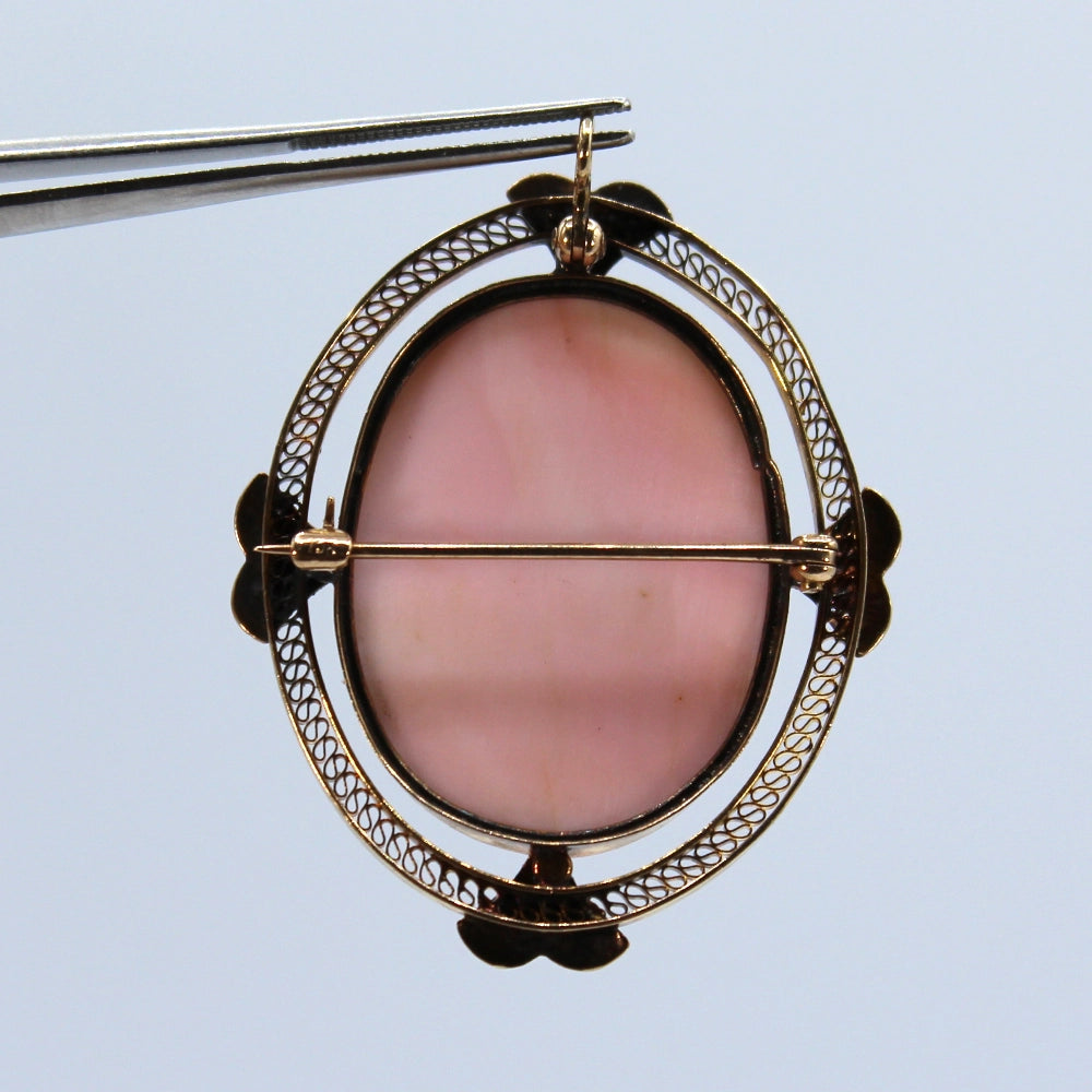 10K Yellow Gold and Resin Cameo Convertible Brooch Pendant