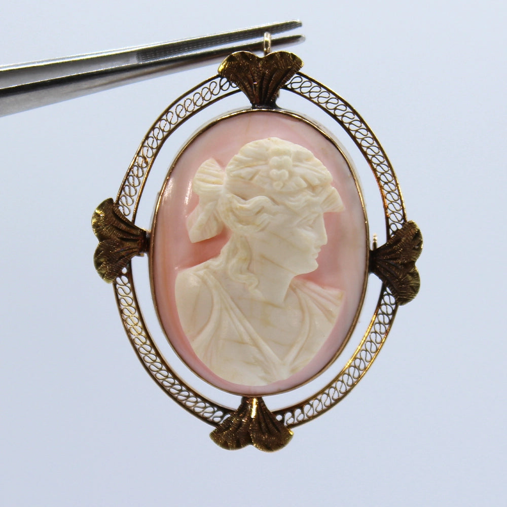 10K Yellow Gold and Resin Cameo Convertible Brooch Pendant