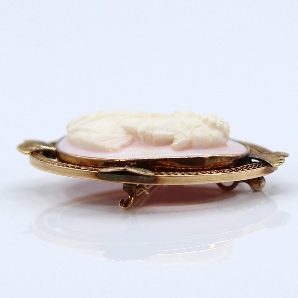 10K Yellow Gold and Resin Cameo Convertible Brooch Pendant