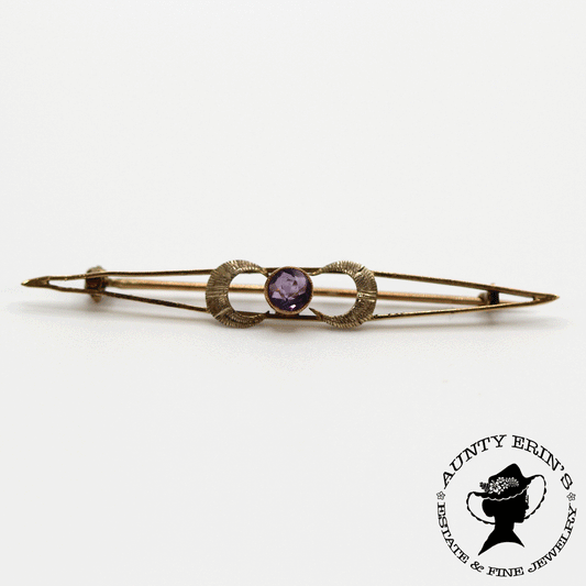 Boho 10K Yellow Gold and Amethyst Moon Pin